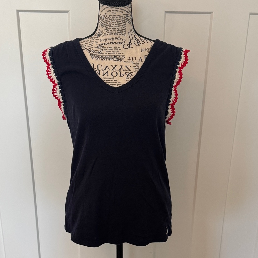Nautica Navy V-Neck Tank with Red & White Scalloped Sleeve Trim